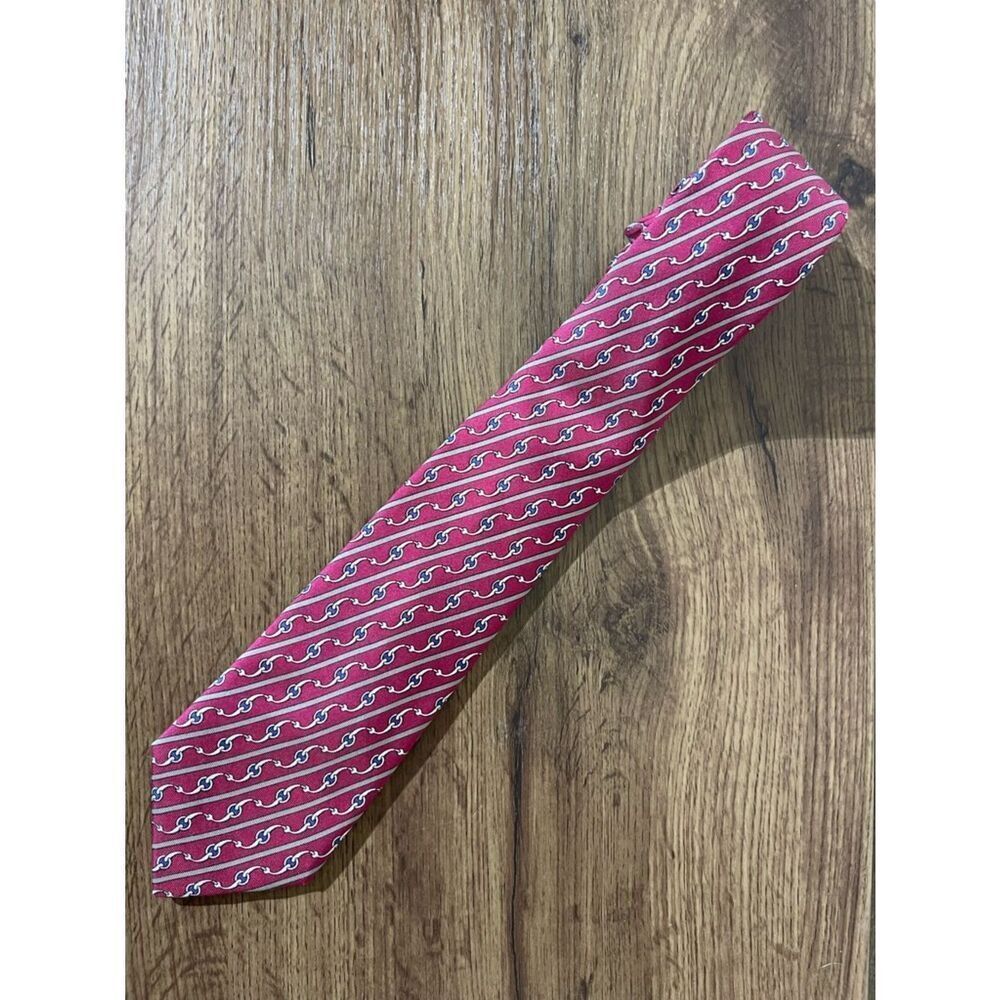 Hermes Pink-Red Silk Wave Pattern Tie - Picture 1 of 6